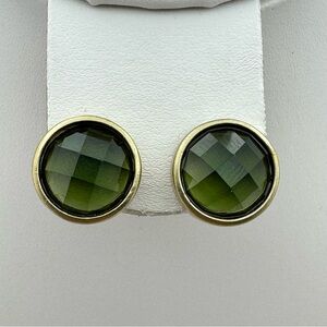 Anne Klein (AK) Green Faceted Stud Earrings – Gold Tone